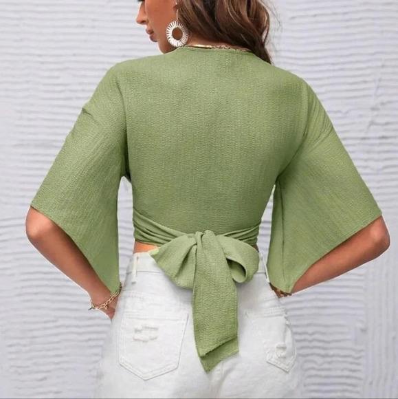 Solid Twist Front Beach Blouse - Picture 3 of 4